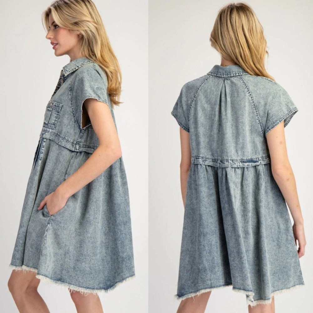 Free People Ronnie Denim‎ Mini Dress In Worn In Wash Size XS NWT - Picture 3 of 11